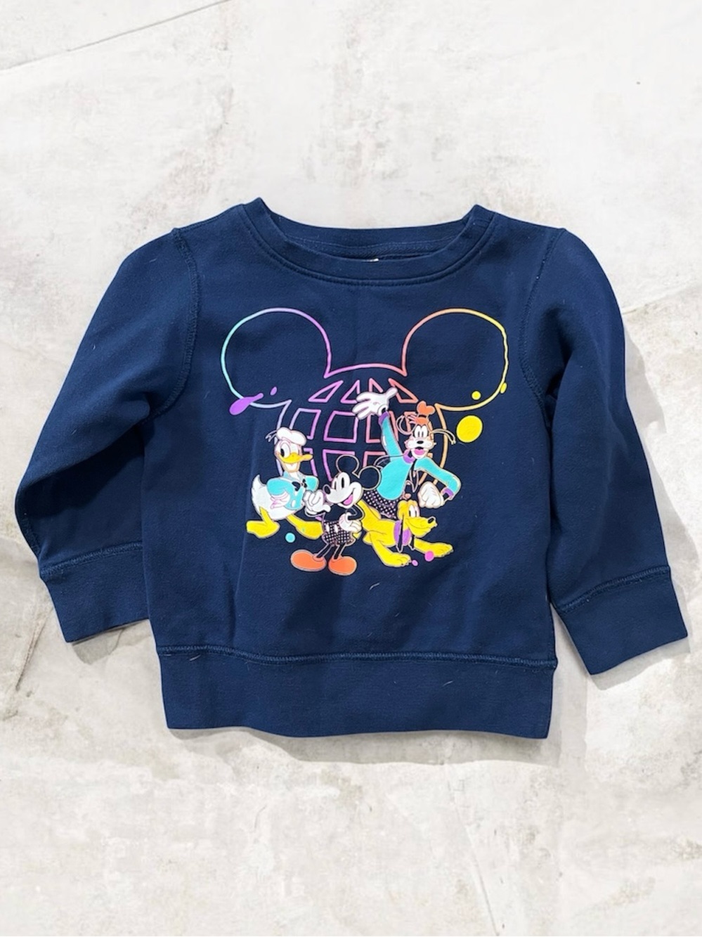 Disney Navy Sweatshirt with Neon Mickey & Friends Graphic